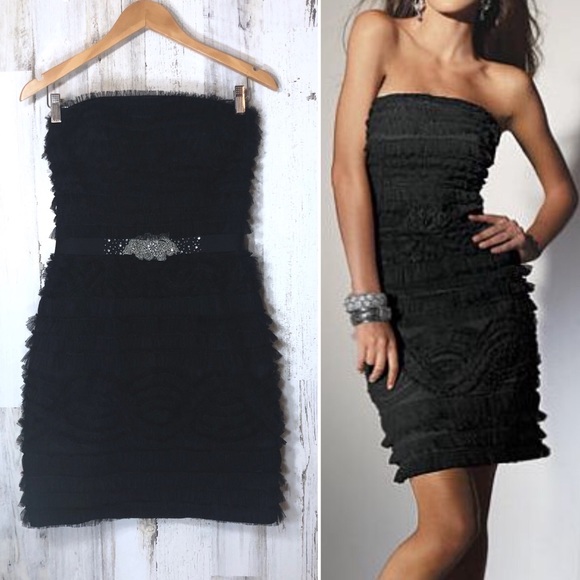 Alyce Paris Dresses & Skirts - Alyce Paris Black Ruffled Beaded Cocktail Dress